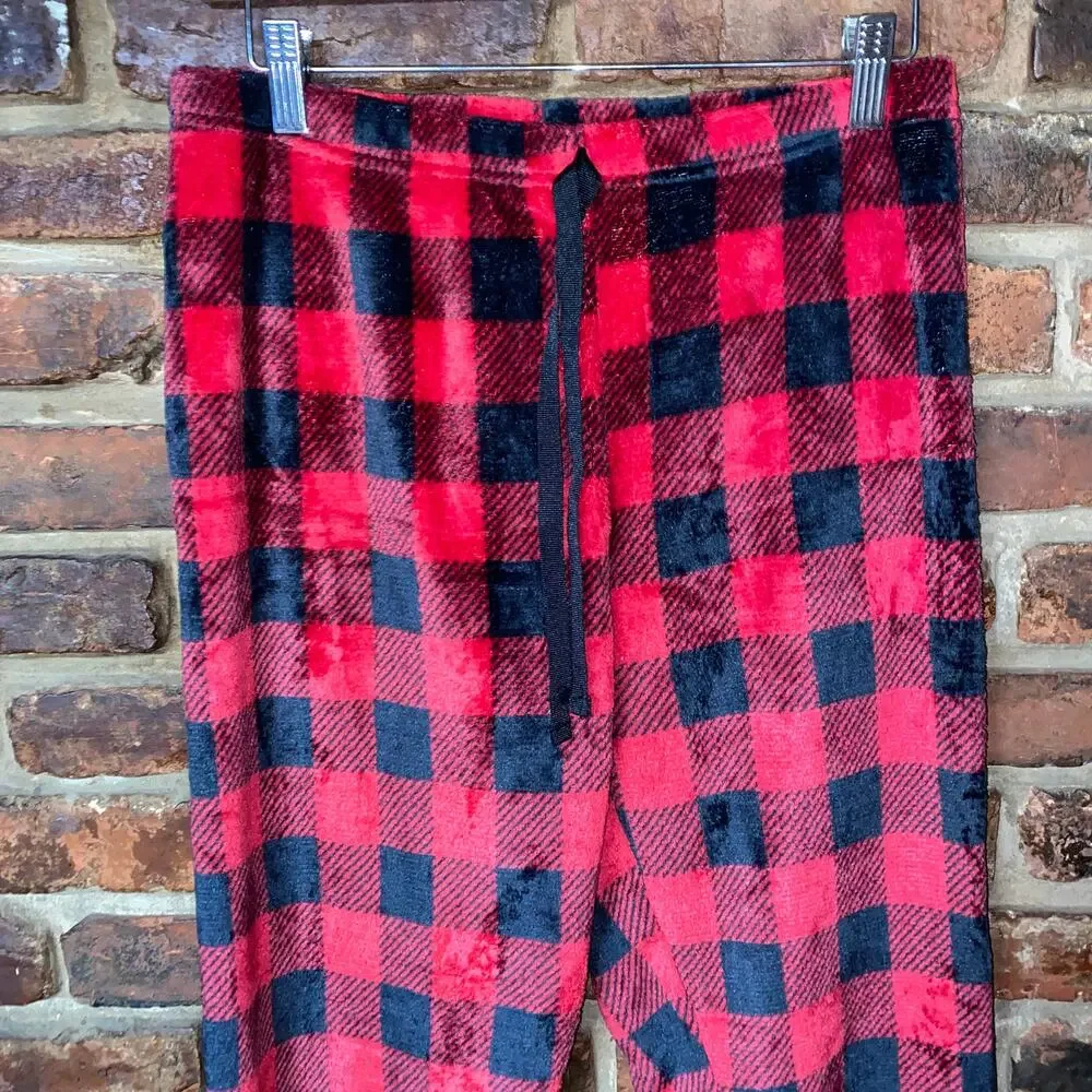 Men's Red Black Buffalo Check Plaid Sleepwear Pajama Pants Men's Size Large